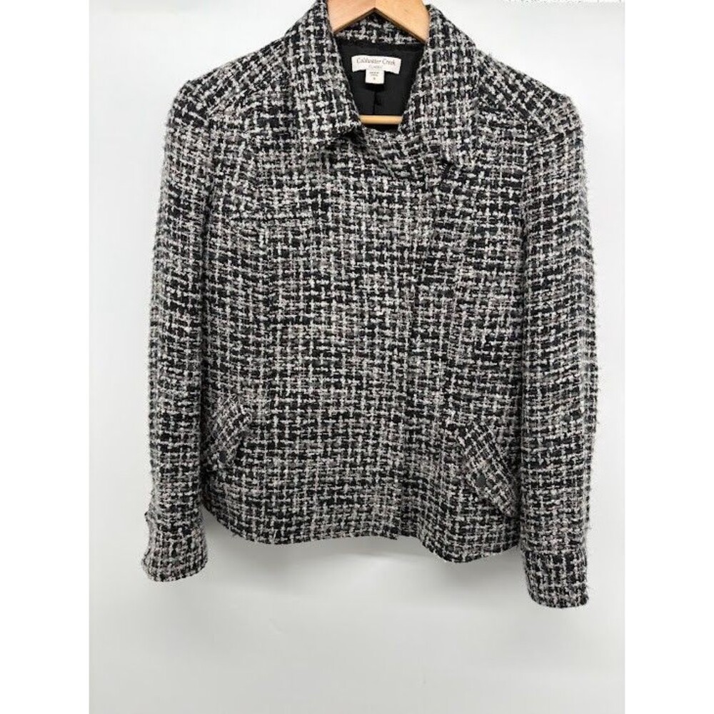 Coldwater Creek Womens Size 8 Plaid Moto Jacket Black/Gray